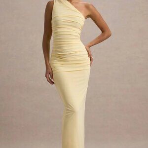 Pale Yellow One Shoulder Maxi Dress